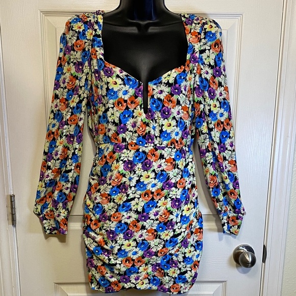 Zara Dresses & Skirts - Zara Sultry Bodycon Multicolor Floral Long Sleeve Dress Small
